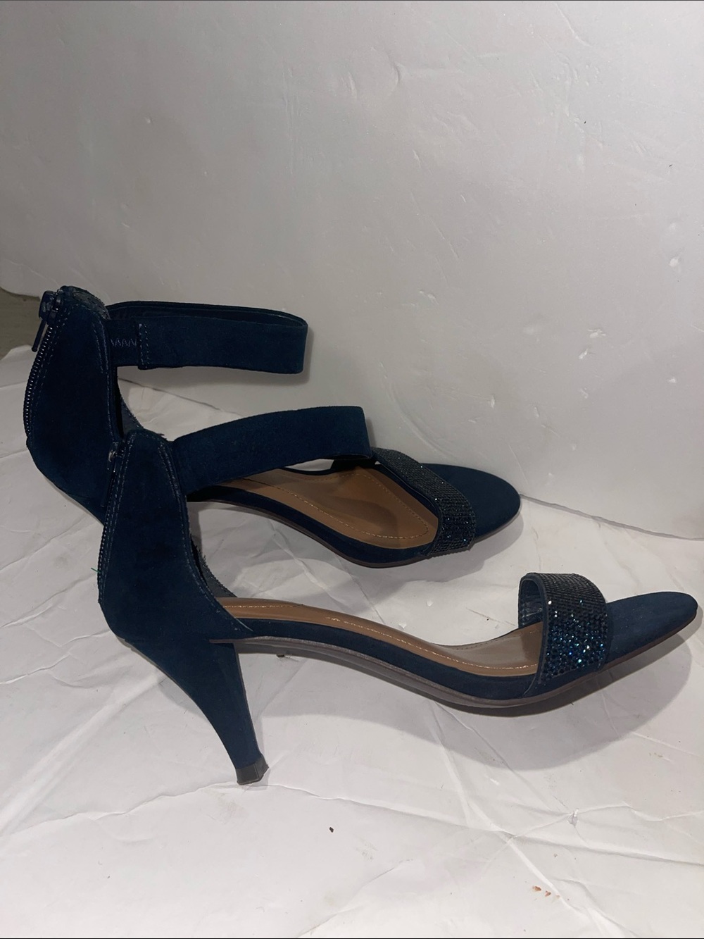 .Style & CO Navy Suede Kitten Heel Sandals with Glitter Toe Strap